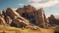 Iconic Rock And Roll Desert Landscape With Cinematic California Impressionism