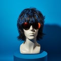 Iconic Rock And Roll Imagery: Male Mannequin Head With Dark Blue Sunglasses And Brunette Wig Royalty Free Stock Photo