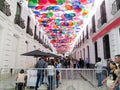 Iconic roof made with multicolored umbrellas from the Linares passage, located between Universidad Avenue and El Venezolano Square