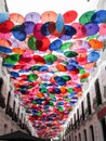 Iconic roof made with multicolored umbrellas from the Linares passage, located between Universidad Avenue and El Venezolano Square