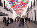 Iconic roof made with multicolored umbrellas from the Linares passage, located between Universidad Avenue and El Venezolano Square