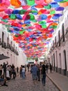 Iconic roof made with multicolored umbrellas from the Linares passage, located between Universidad Avenue and El Venezolano Square