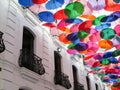 Iconic roof made with multicolored umbrellas from the Linares passage, located between Universidad Avenue and El Venezolano Square