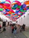 Iconic roof made with multicolored umbrellas from the Linares passage, located between Universidad Avenue and El Venezolano Square