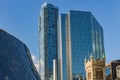 Royal Thompson Hall and St Andrews Church with modern bank skyscrapers