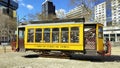 Iconic 1920-s tram car installed as the artwork in Amoreiras neighborhood, Lisbon, Portugal Royalty Free Stock Photo