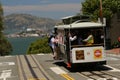 Iconic San Francisco tram view with Alcatraz Island