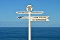 The iconic signpost at Land`s End, a headland and holiday complex in western Cornwall, England Royalty Free Stock Photo