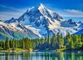 Iconic Snow-Capped Mountain Above Evergreen Trees, Glacier Bay National Park, Alaska Royalty Free Stock Photo