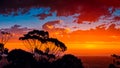 Iconic South Australian sunset through gumtrees