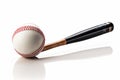 Iconic sports duo Baseball bat and ball standing alone on white Royalty Free Stock Photo