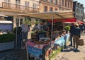 The iconic street market with a variety of sausages in the Northern French town of Honfleur