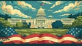 Iconic Symbols of Democracy: White House and Capitol Dome with US Flag in Washington DC Royalty Free Stock Photo