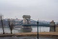 Iconic Szechenyi Chain Bridge in Budapest Hungary. Bridge on the Danube River between Buda and Pest