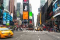 Iconic Times Square with Tourists. Brightly Illuminated Hub of the Broadway Theater District, Tourists, Traffic