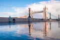 Iconic Tower Bridge view connecting London with Southwark over Thames River, UK. Royalty Free Stock Photo