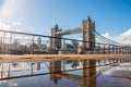 Iconic Tower Bridge view connecting London with Southwark over Thames River, UK. Royalty Free Stock Photo