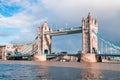 Iconic Tower Bridge view connecting London with Southwark over Thames River, UK. Royalty Free Stock Photo