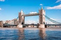 Iconic Tower Bridge view connecting London with Southwark over Thames River, UK. Royalty Free Stock Photo