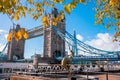 Iconic Tower Bridge view connecting London with Southwark over Thames River, UK. Royalty Free Stock Photo