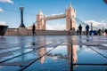 Iconic Tower Bridge view connecting London with Southwark over Thames River, UK. Royalty Free Stock Photo