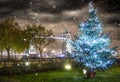 The iconic Tower Bridge in winter time with a christmas tree Royalty Free Stock Photo