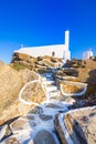 Iconic traditional church in Ios island, Cyclades, Greece. Royalty Free Stock Photo