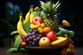 Iconic tropical fruits set in a vibrant jungle with captivating lighting