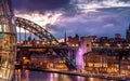 Tyne Bridge and night cityscape under colourful sunset, Newcastle upon Tyne, England, UK Royalty Free Stock Photo