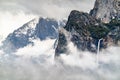 Iconic view of Bridalveil Fall in Yosemite Valley, California