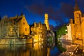 Iconic view of Bruges, Belgium during the blue hour Royalty Free Stock Photo