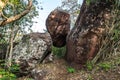 The iconic view of the giant rock at Phu Taopong, the unseen destination of Dansai district, Loei Royalty Free Stock Photo