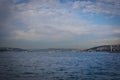 Iconic view of Istanbul second bridge, the 15 July Martyrs Bridge, connecting the european and asian sides of Istanbul. Bridge ac Royalty Free Stock Photo