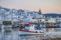 Iconic view from the picturesque seaside village of Naousa in the island of Paros, Cyclades, Greece, during summer period