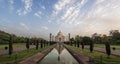 Iconic view of Taj Mahal one of the World Wonders at sunrise, Agra, India Royalty Free Stock Photo