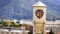 Iconic Water Tower at Warner Studios Burbank aerial view - Los Angeles Drone footage - LOS ANGELES, UNITED STATES -