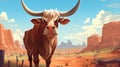 Iconic Western-style Portrait Of A Cow In A Lush Desert Landscape