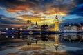 The iconic Westminster Bridge and Big ben Clocktower in London Royalty Free Stock Photo