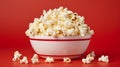 Iconic White Bowl With Popcorn Filling On Red Background