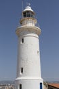 Iconic White Lighthouse Under Clear Blue Sky. Paphos, Cypus Royalty Free Stock Photo