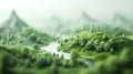 Iconic wind turbines in mini park amidst lush landscape harnessing nature for electricity generation