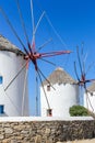 Iconic windmills in Chora, Mykonos, Greece Royalty Free Stock Photo