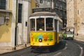 Iconic yellow tram in Lisbon, Portugal. Royalty Free Stock Photo