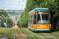 The iconic yellow trams of Norrkoping, Sweden