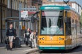 The iconic yellow trams of Norrkoping, Sweden