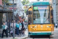 The iconic yellow trams of Norrkoping, Sweden