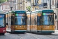 The iconic yellow trams of Norrkoping, Sweden