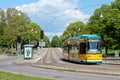 Iconic yellow trams of Norrkoping Royalty Free Stock Photo