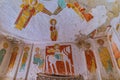 TIGRAY, ETHIOPIA - JANUARY 26, 2019: iconographic scenes and wall murals of saints painted in Daniel Korkor church