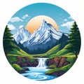 Iconographic Symbolism: Captivating Landscape Art With Waterfall And Mountains